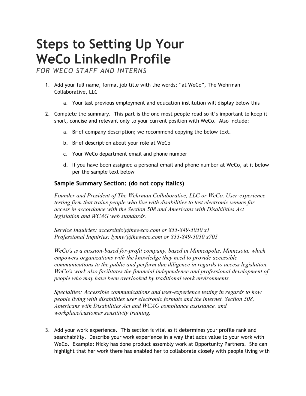 Steps to Setting up Your Weco Linkedin Profile