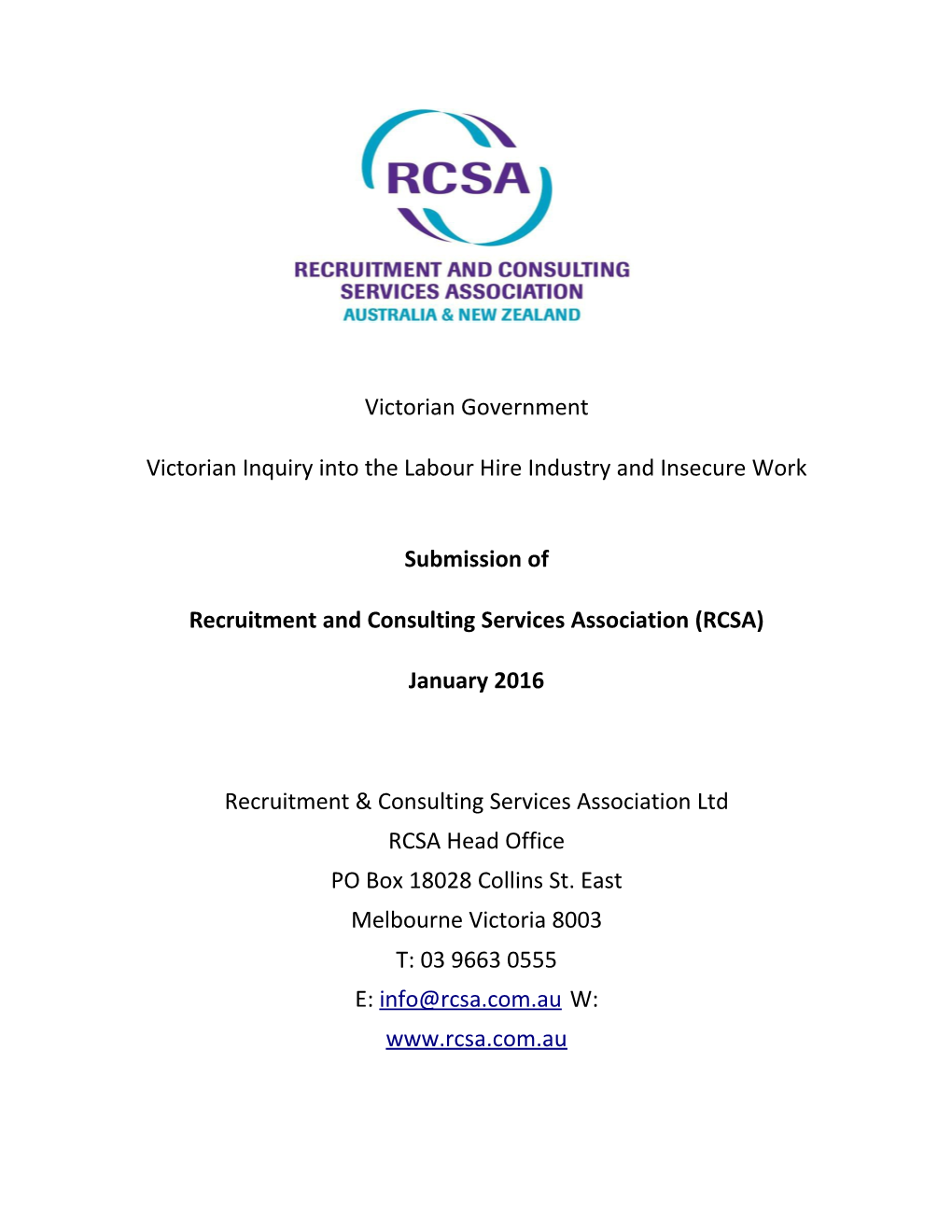 Submission Cover Sheet - Workplace Relations Framework - Public Inquiry