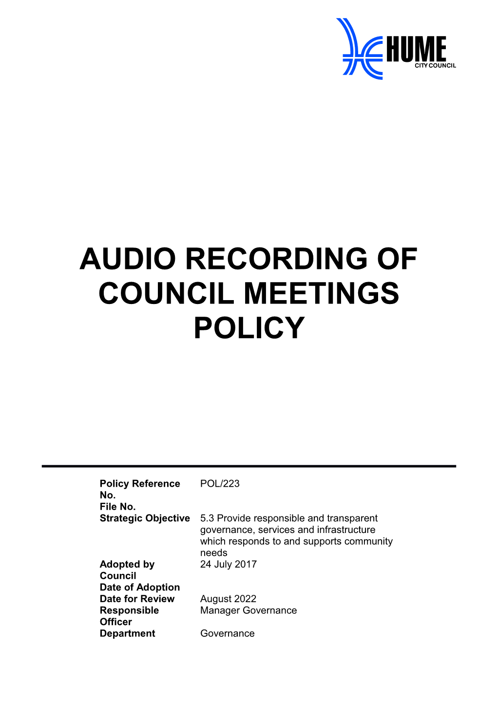 Audio Recording of Council Meetings Policy