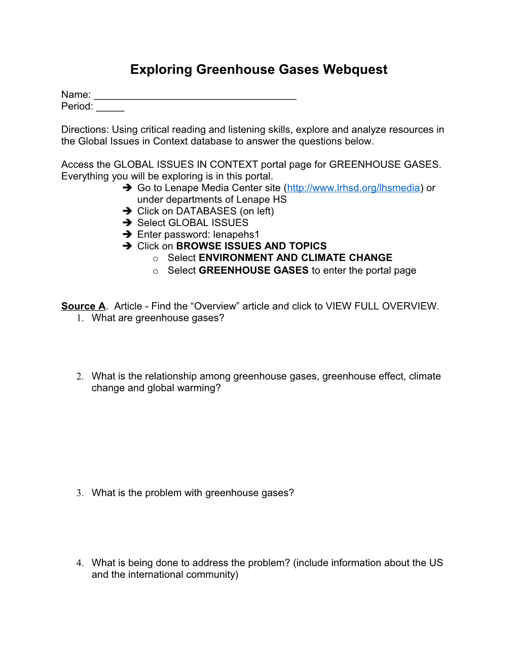 Exploring Greenhouse Gases Webquest