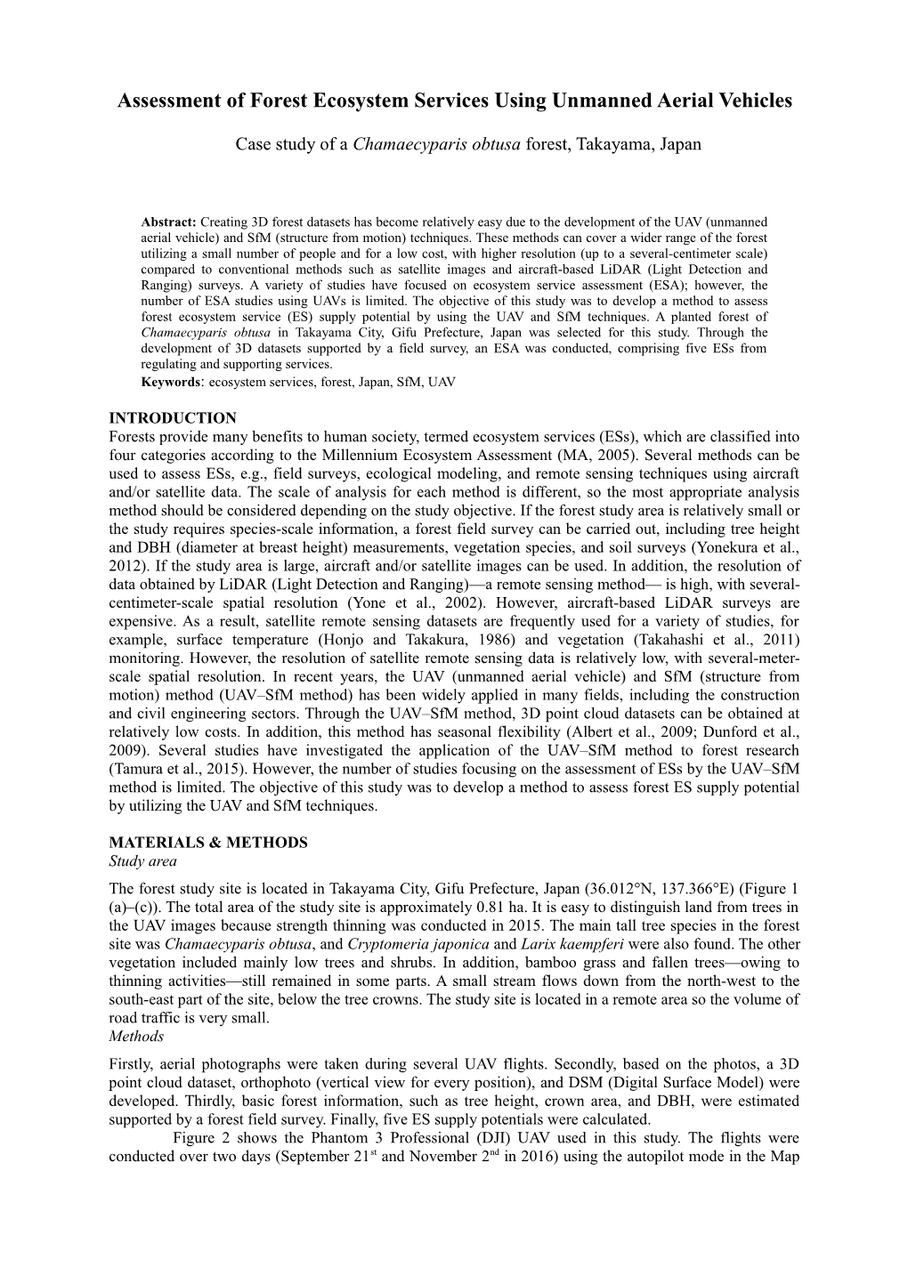 Assessment of Forest Ecosystem Services Using Unmanned Aerial Vehicles