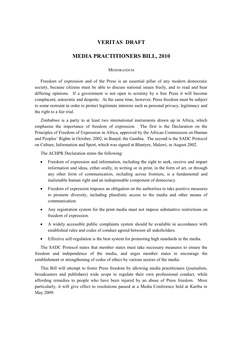 Media Practitioners Bill, 2009