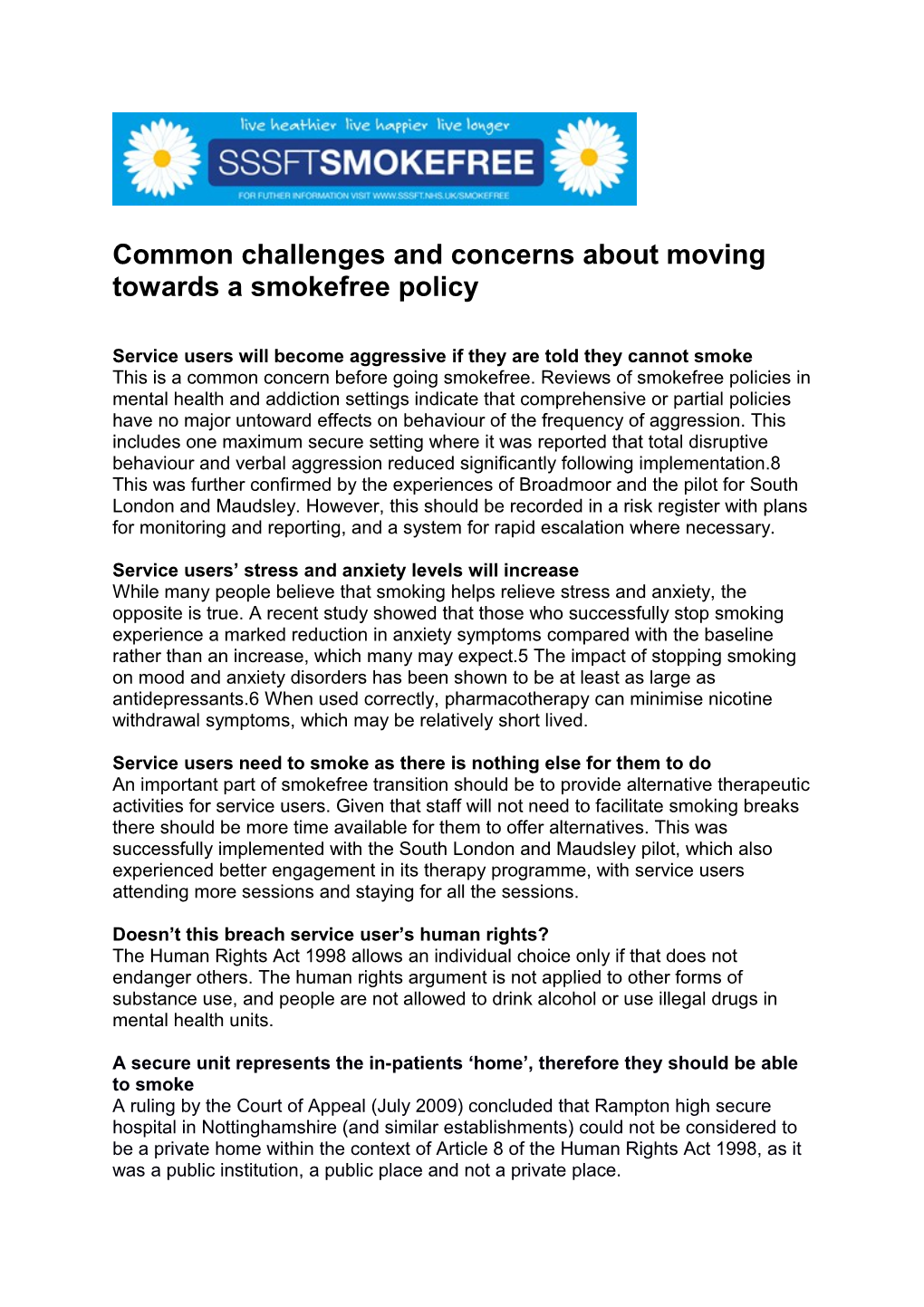 Common Challenges and Concerns About Moving Towards a Smokefree Policy