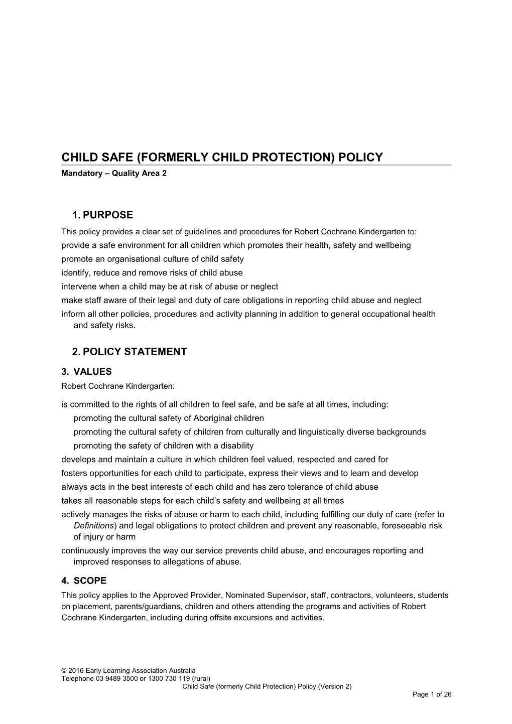 Child Safe(Formerly Child Protection) Policy