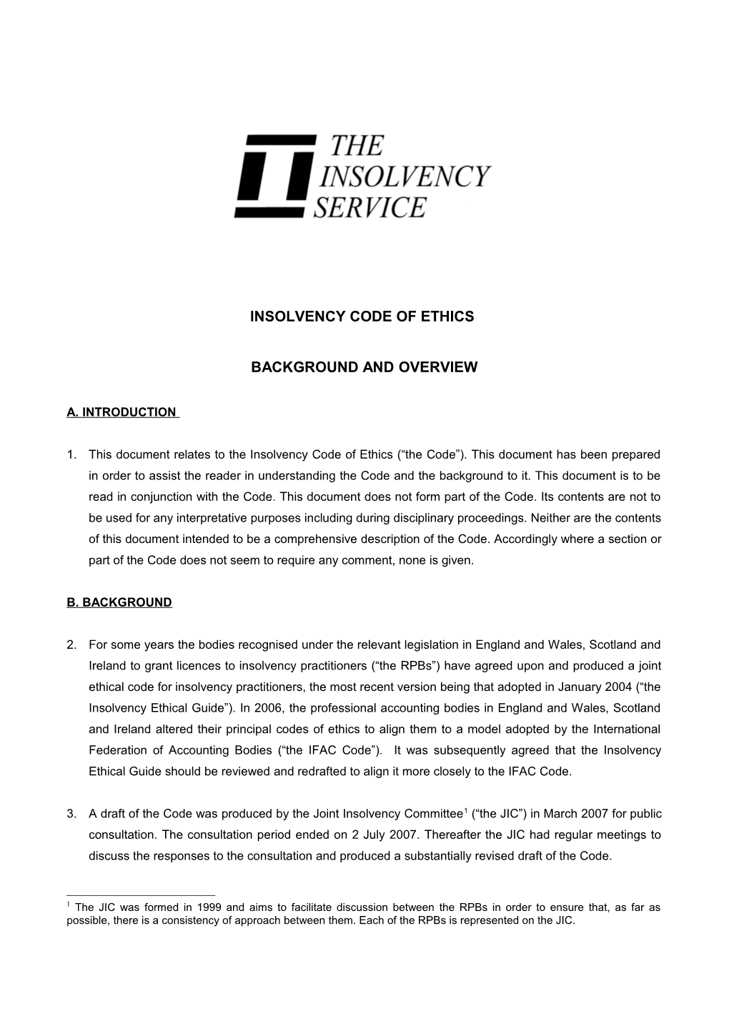 Code of Professional Conduct for Insolvency Practitioners