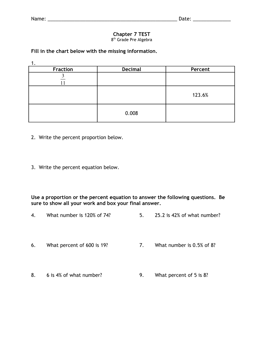 Fill in the Chart Below with the Missing Information