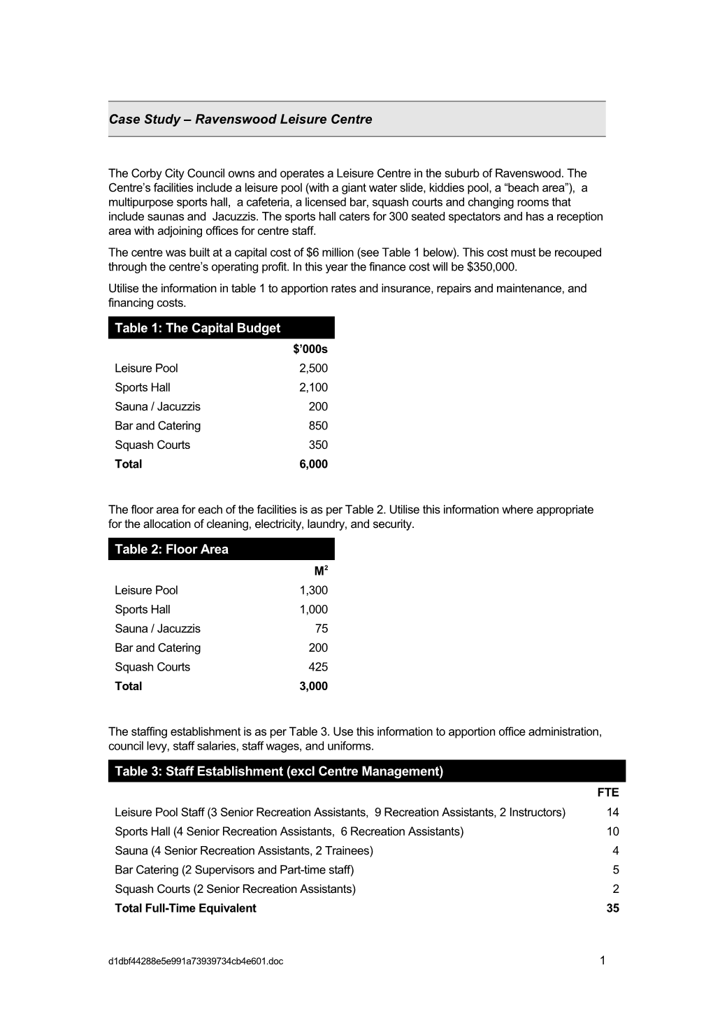 Case Study 1 Ravenswood Leisure Centre