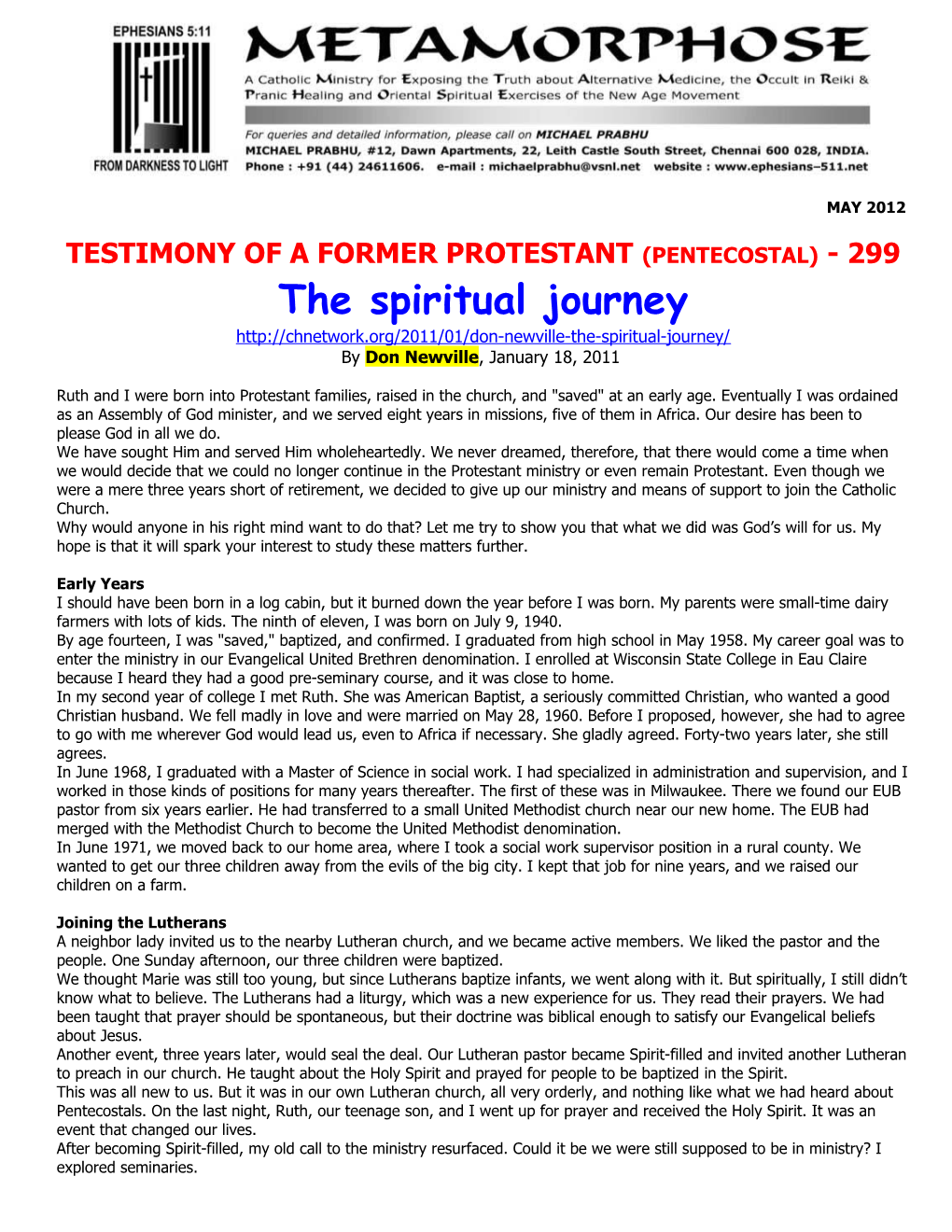 Testimony of a Former Protestant (Pentecostal) - 299