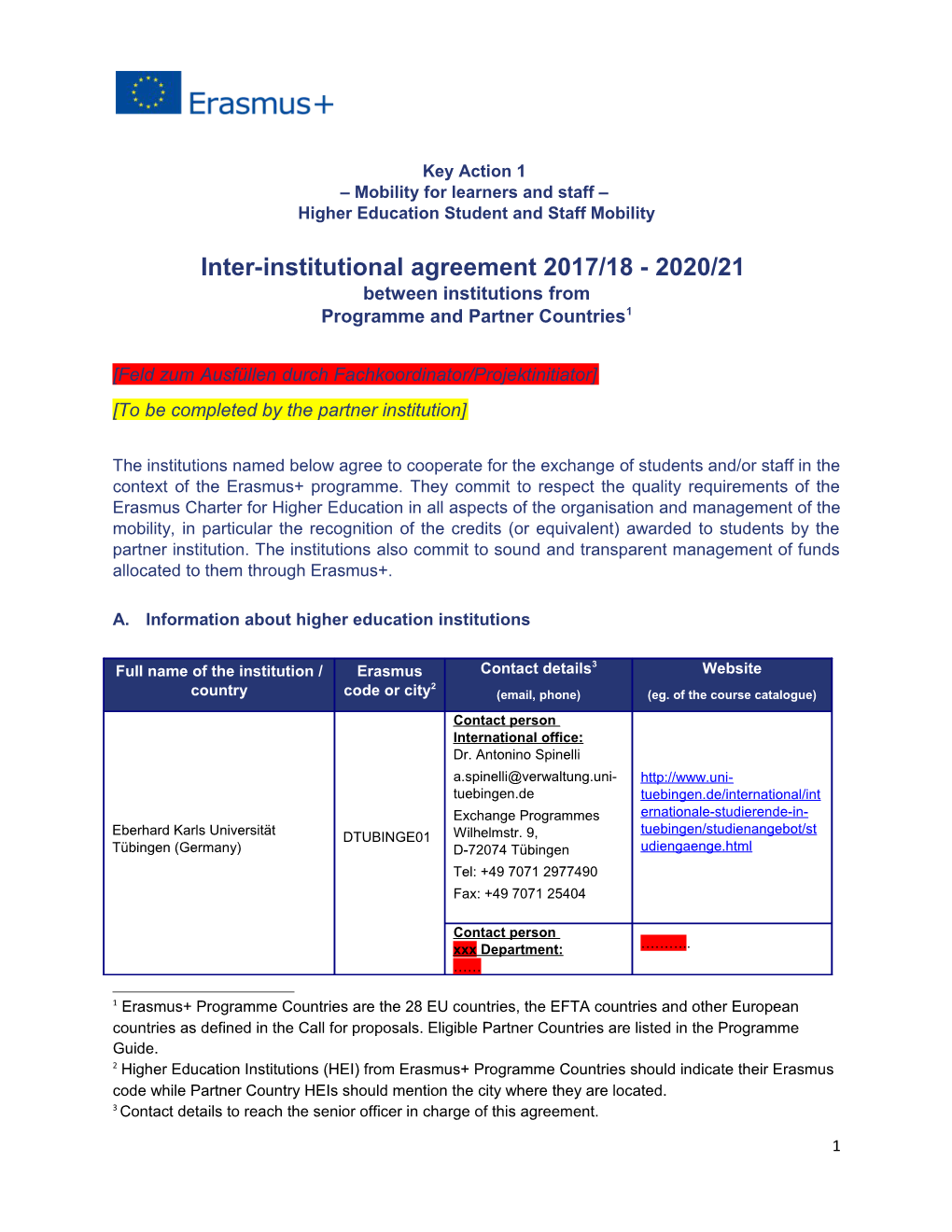 Inter-Institutional Agreement 2017/18 - 2020/21 Between Institutions From