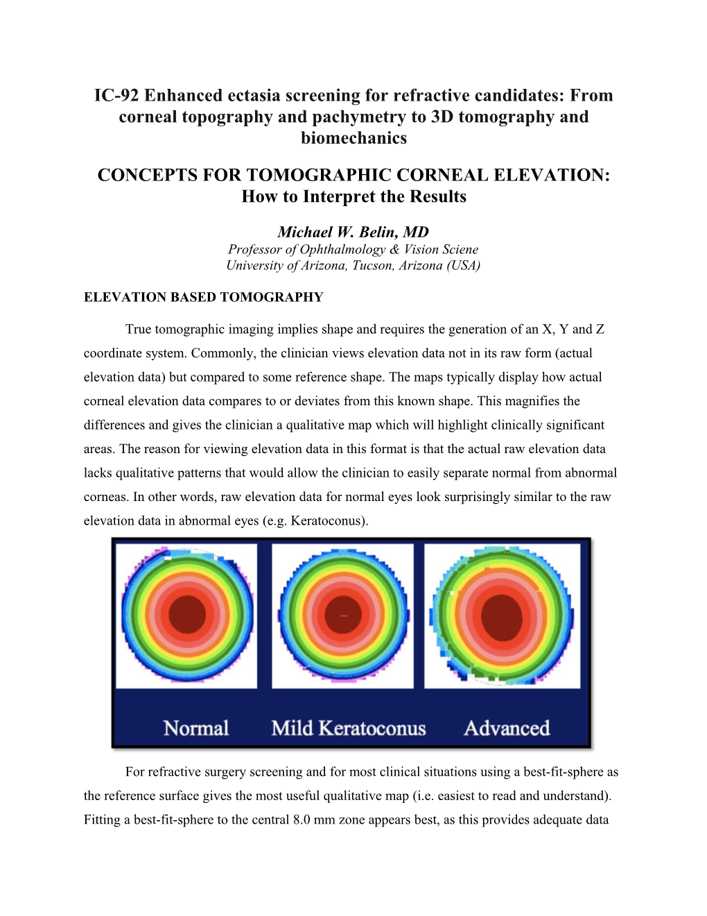 Concepts for Tomographic Corneal Elevation