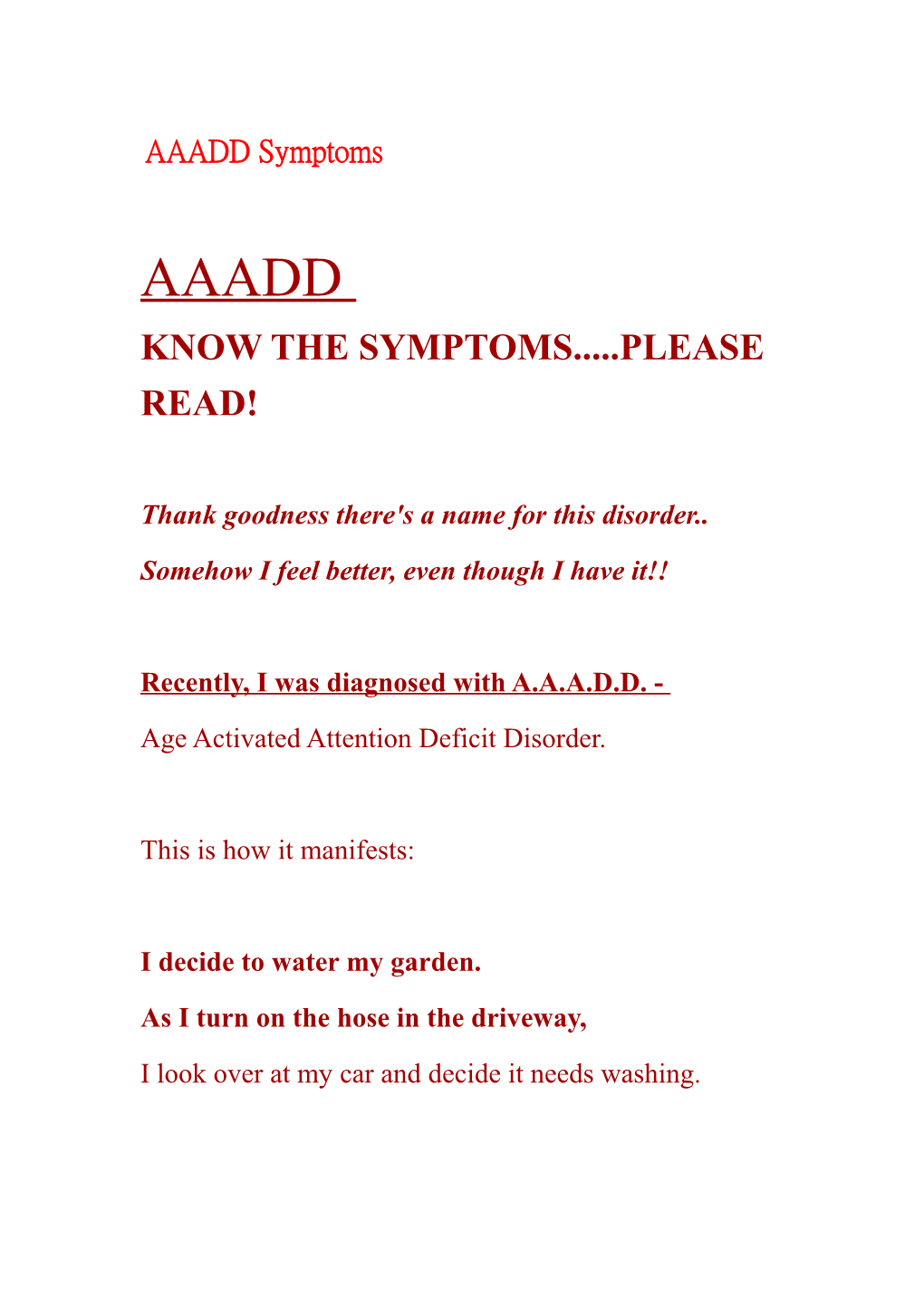 AAADD Symptoms