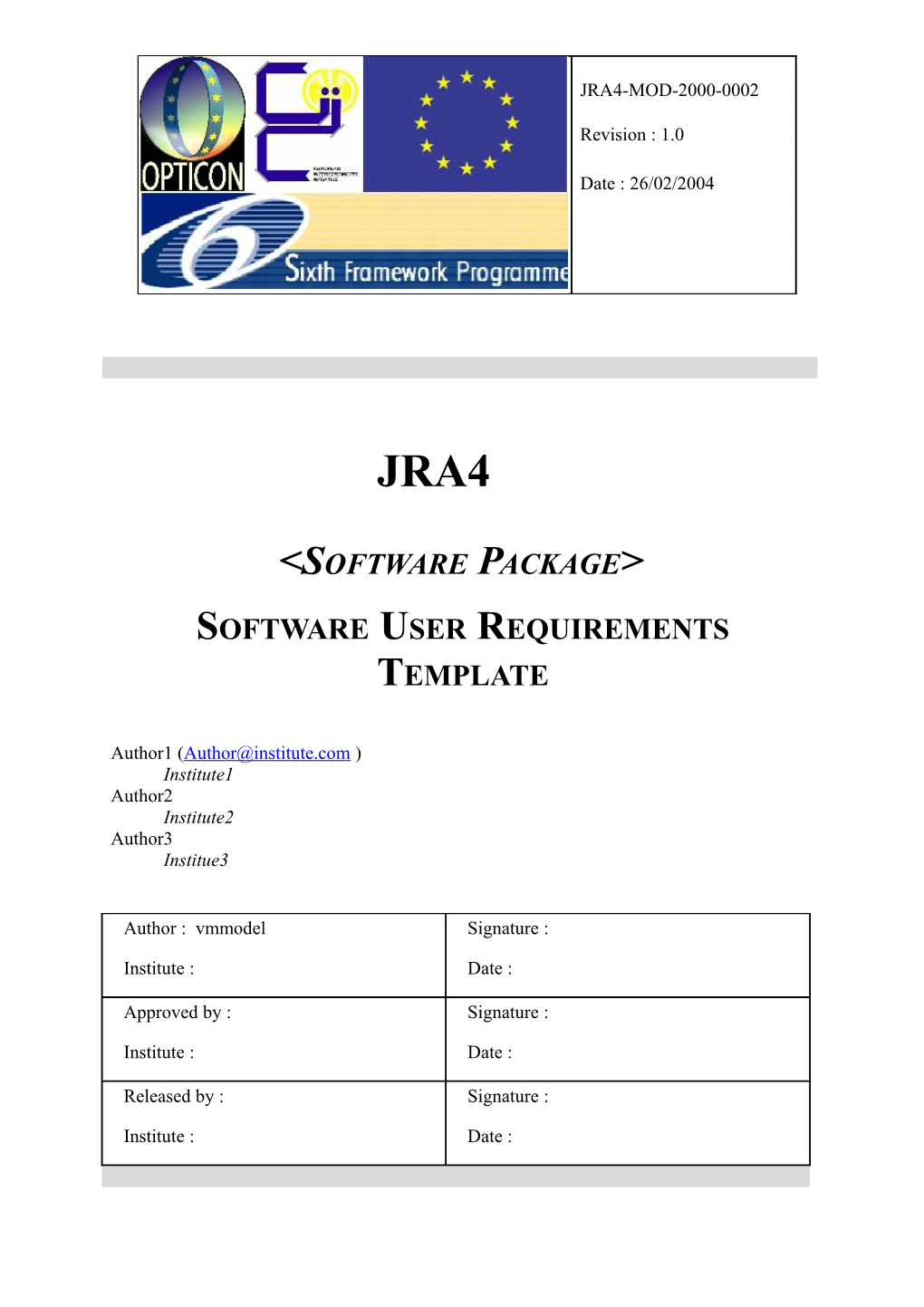 Software User Requirements Template