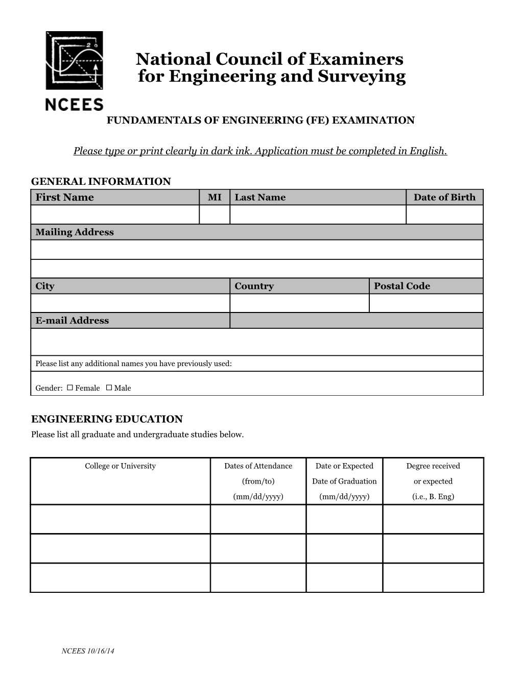 Fundamentals of Engineering (Fe) Examination