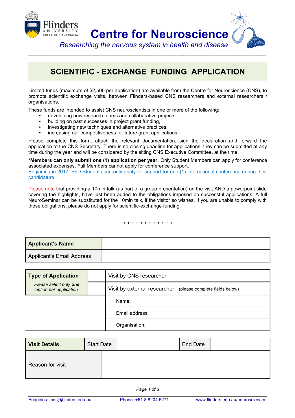 Scientific - Exchange FUNDING Application