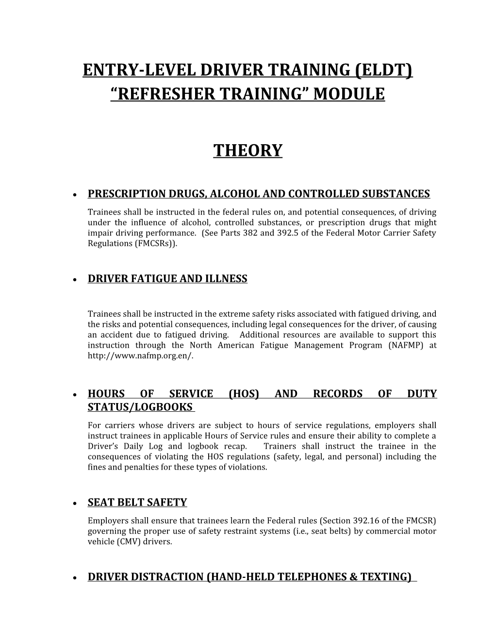 Entry-Level Driver Training (Eldt) Refresher Training Module