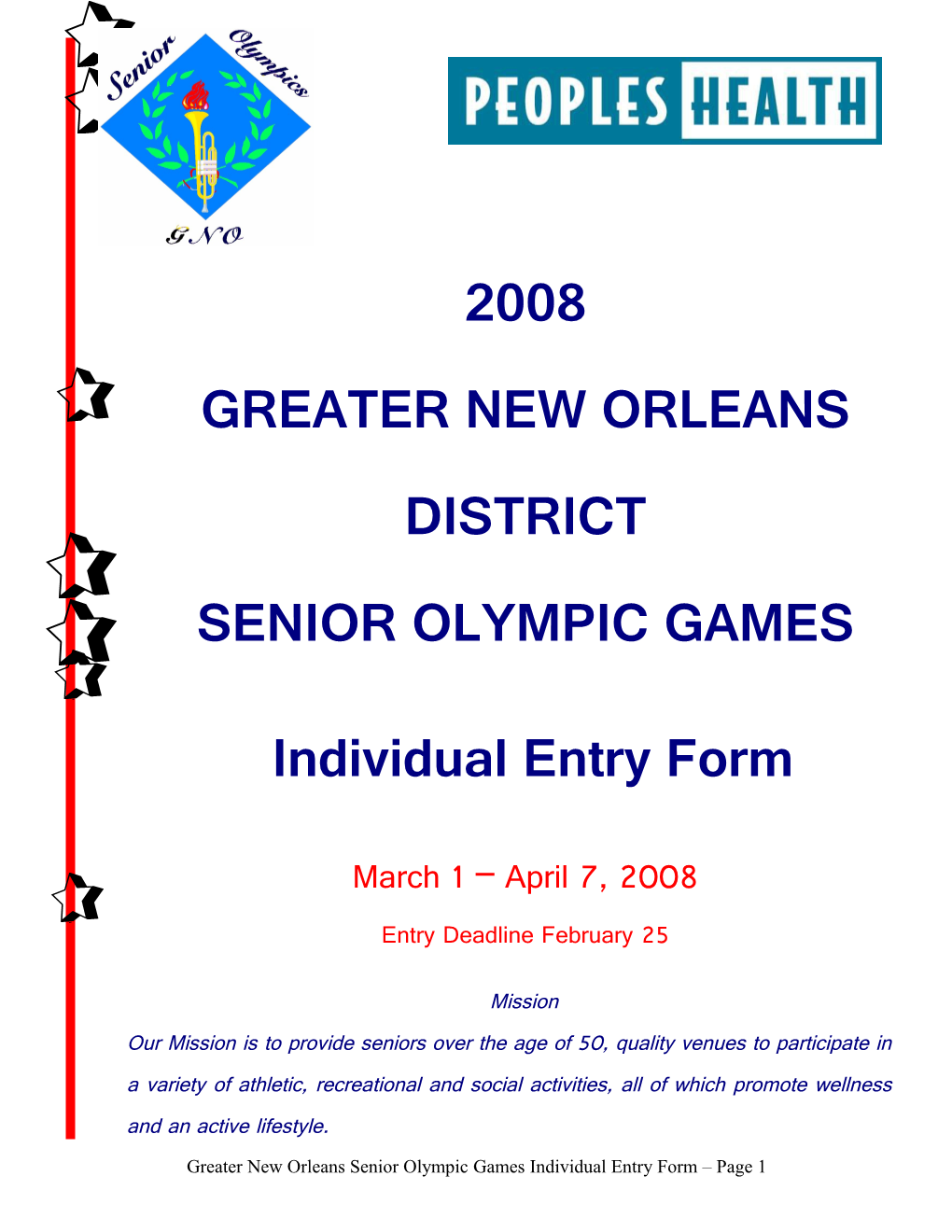 2007 Greater New Orleans Senior Games Registration Form
