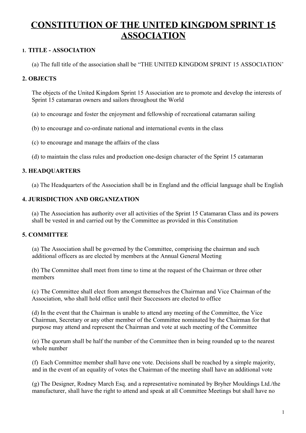 Constitution of the Dart 15 International