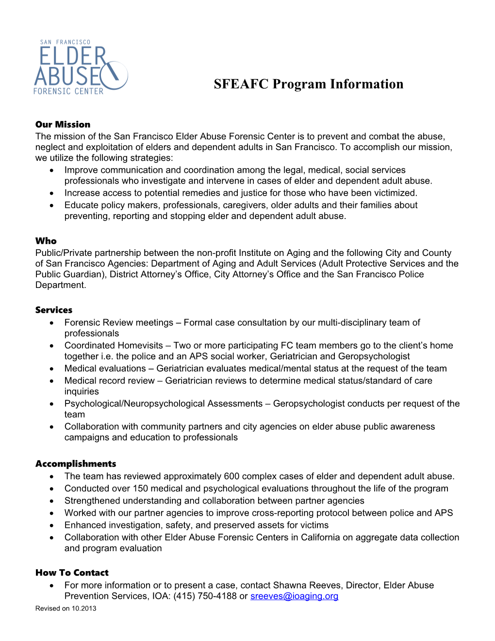 SFEAFC Program Information
