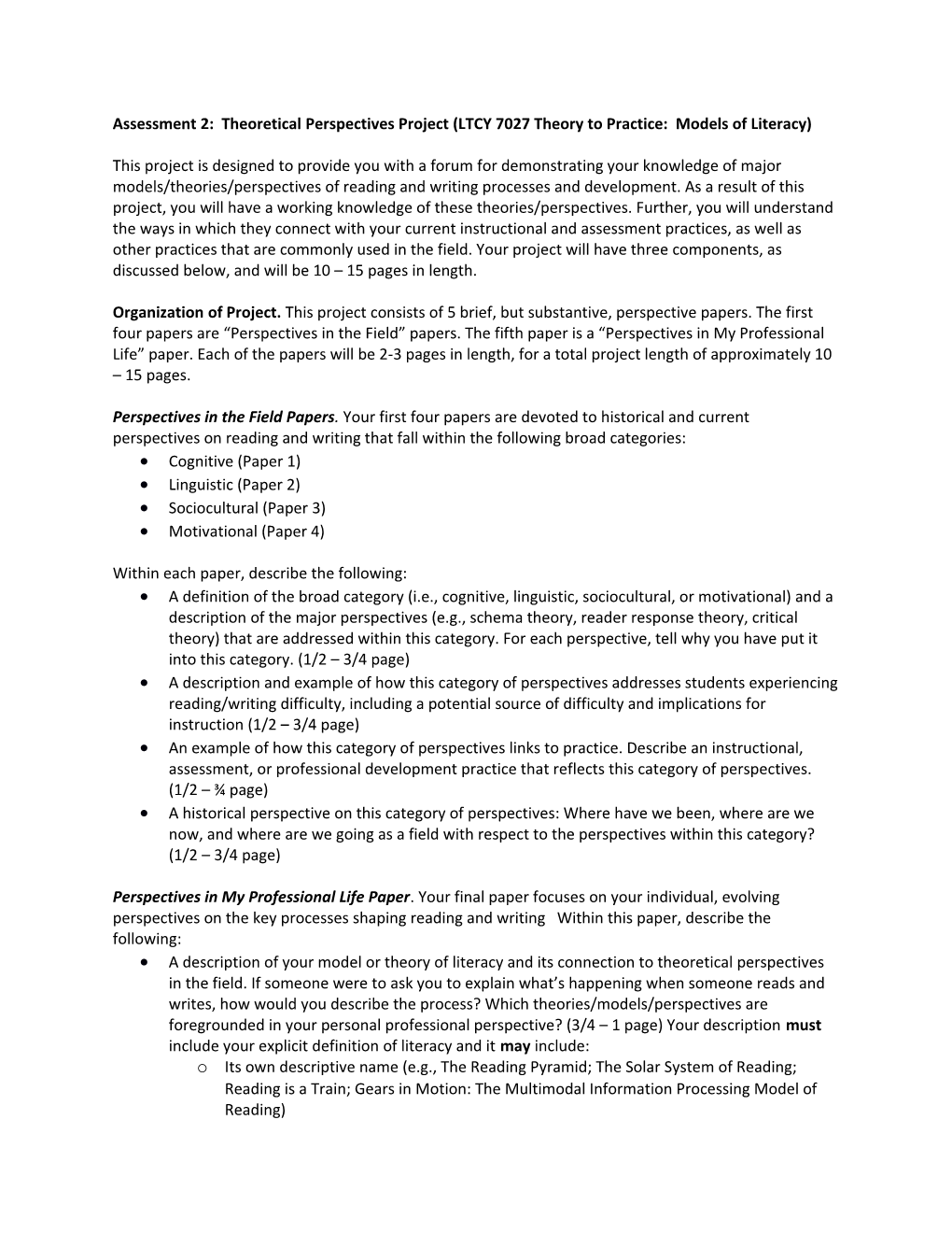 Assessment 2: Theoretical Perspectives Project (LTCY 7027 Theory to Practice: Models Of