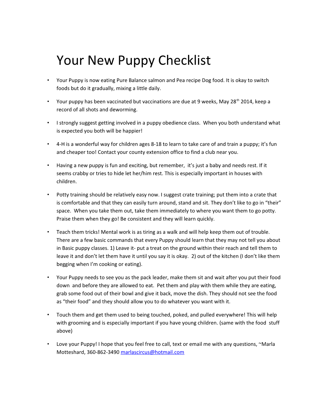 Your New Puppy Checklist