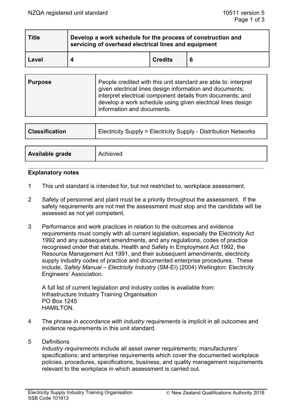 10511 Develop a Work Schedule for the Process of Construction and Servicing of Overhead