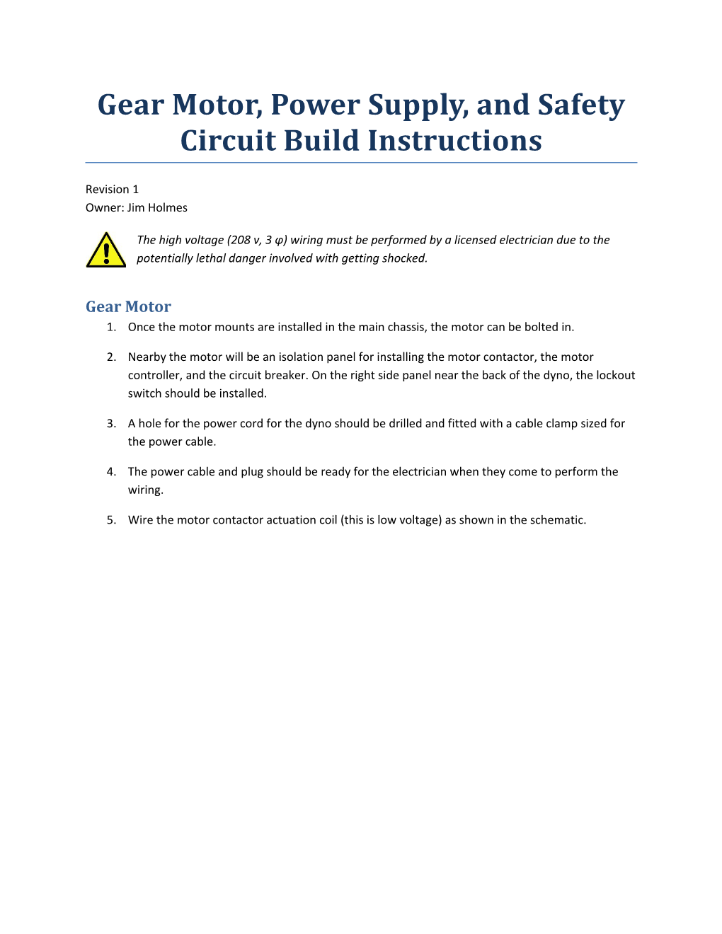 Gear Motor, Power Supply, and Safety Circuit Build Instructions