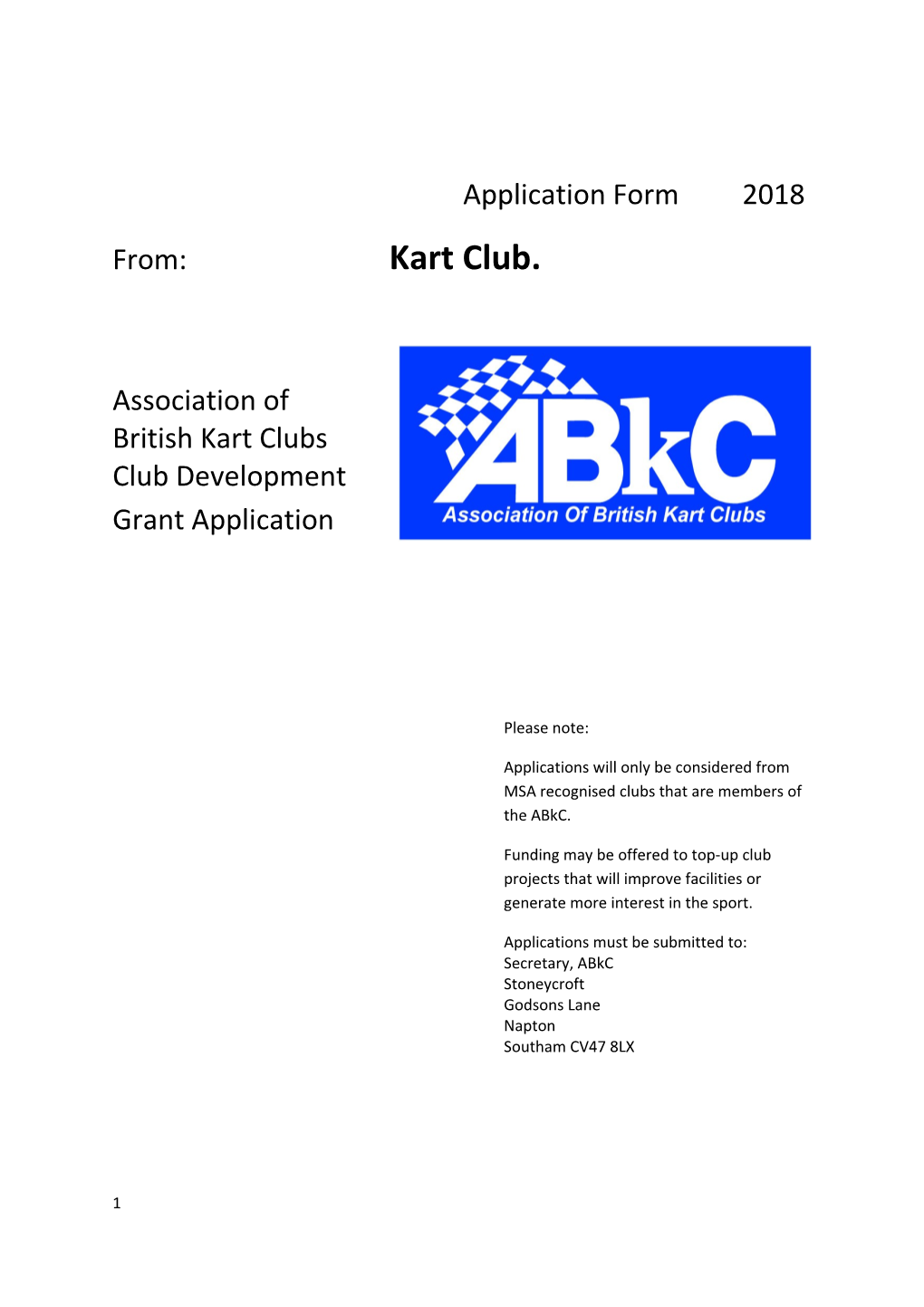 Grant Application Form - Club Development