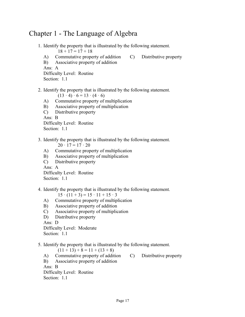 Chapter 1 - the Language of Algebra