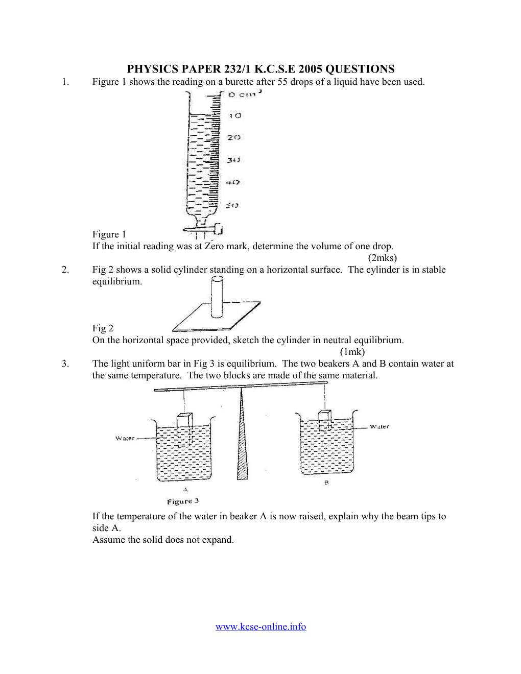 Physics Paper 232/1 K.C.S.E 2005 Questions