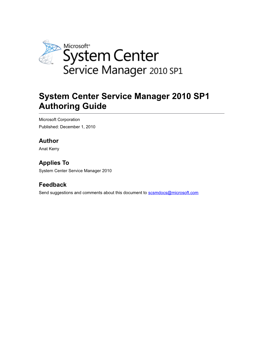System Center Service Manager 2010 SP1 Authoring Guide