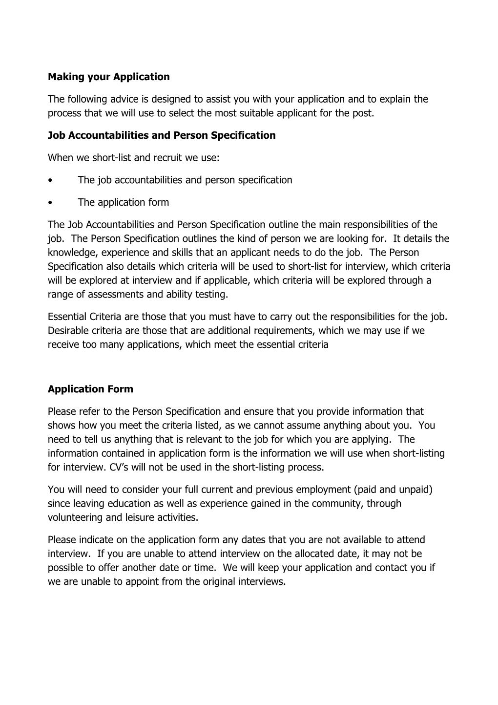 Altwood Ce Secondary School Guidance Notes for Applicants Support Staff