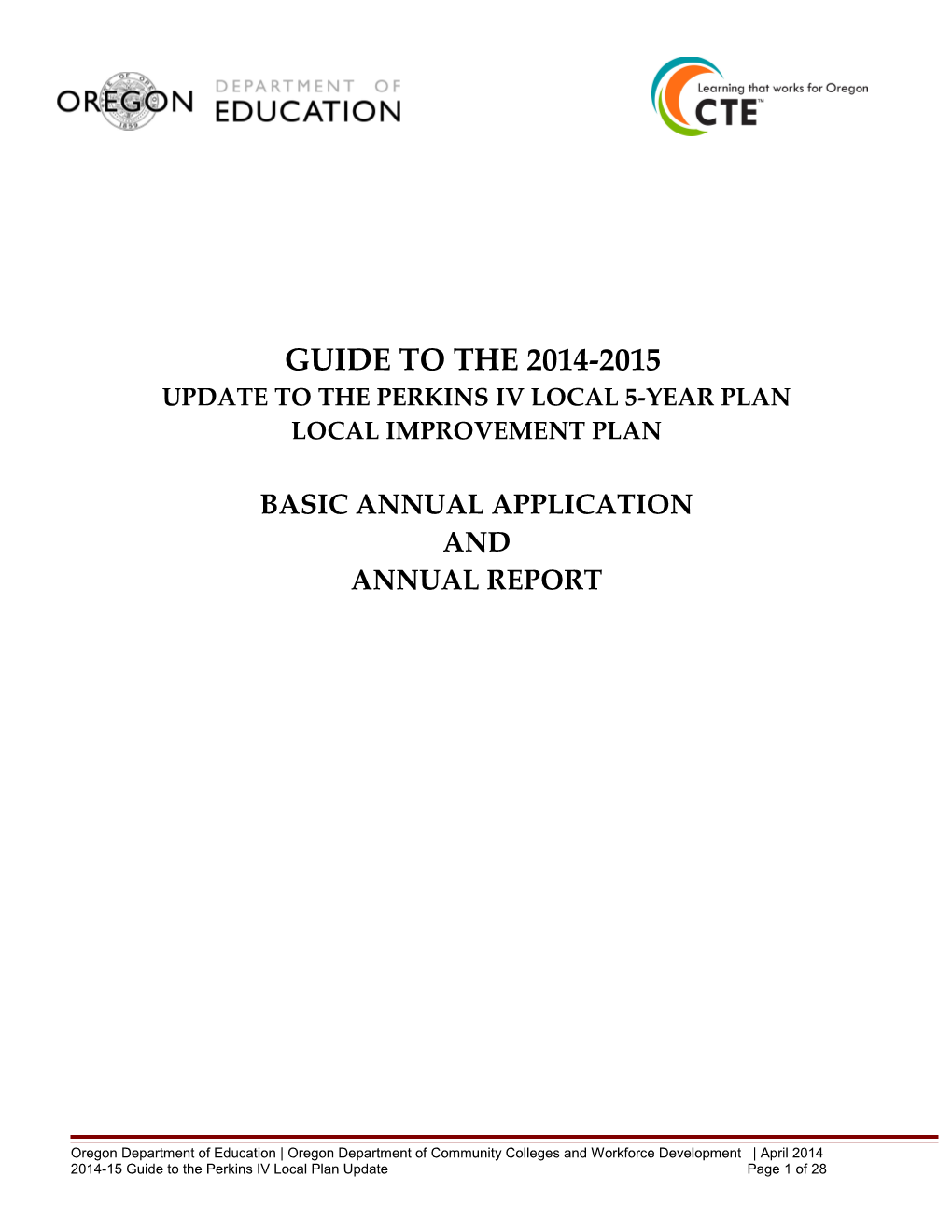 Update to the Perkins Iv Local 5-Year Plan
