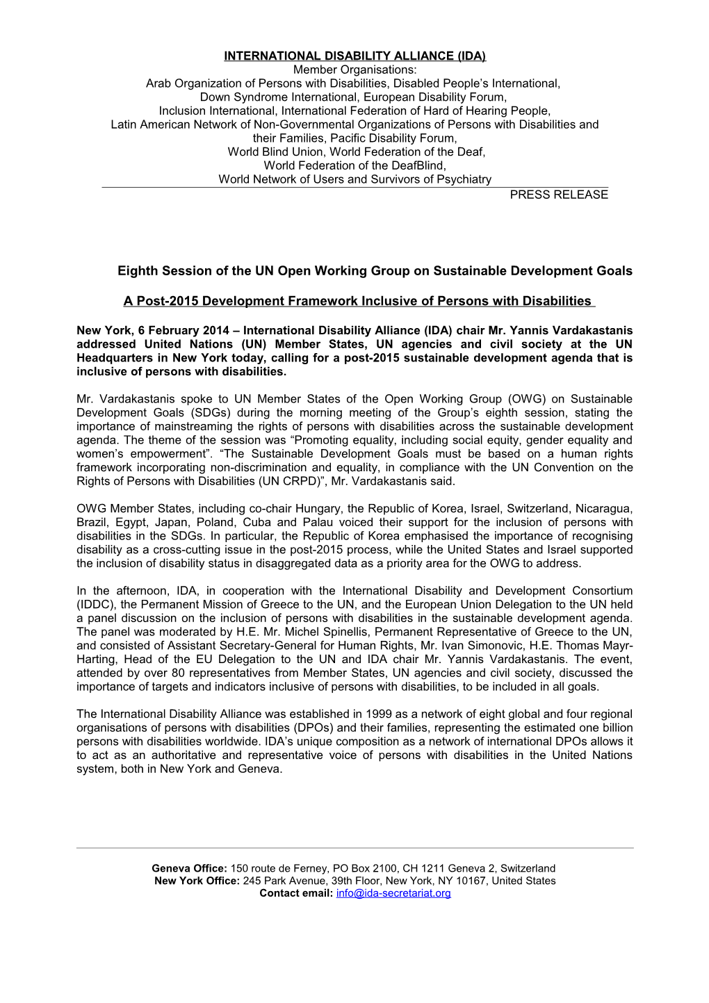 Eighth Session of the UN Open Working Group on Sustainable Development Goals