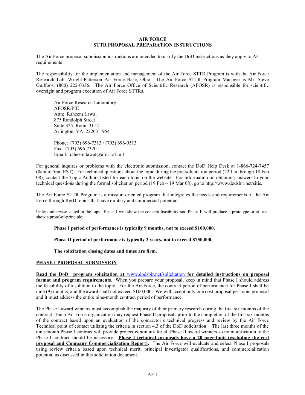 Airforce SBIR 08 Topic Index