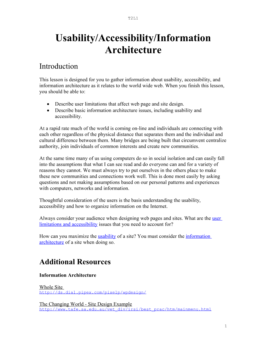 Usability/Accessibility/Information Architechture