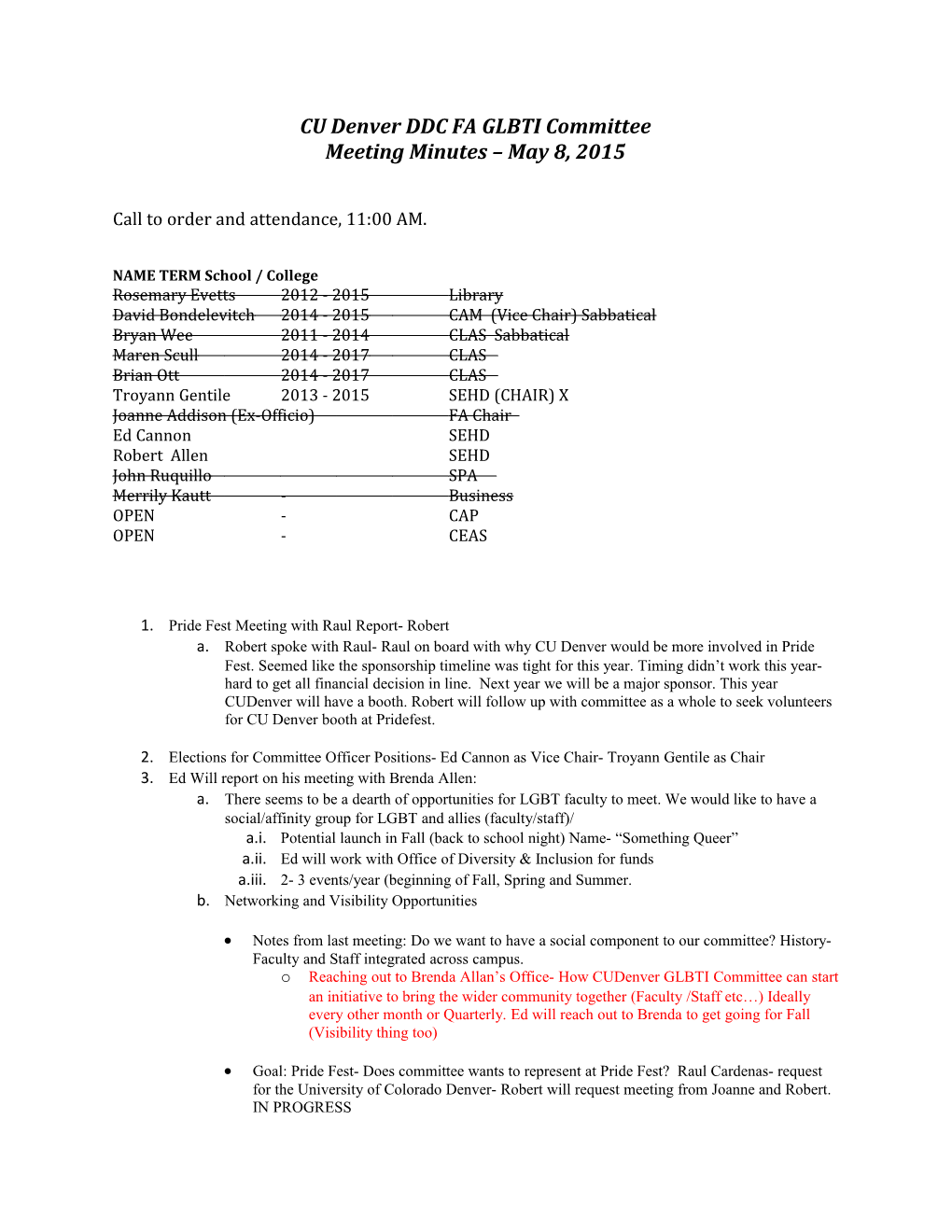 CU Denver GLBTI Committee May2015 Minutes