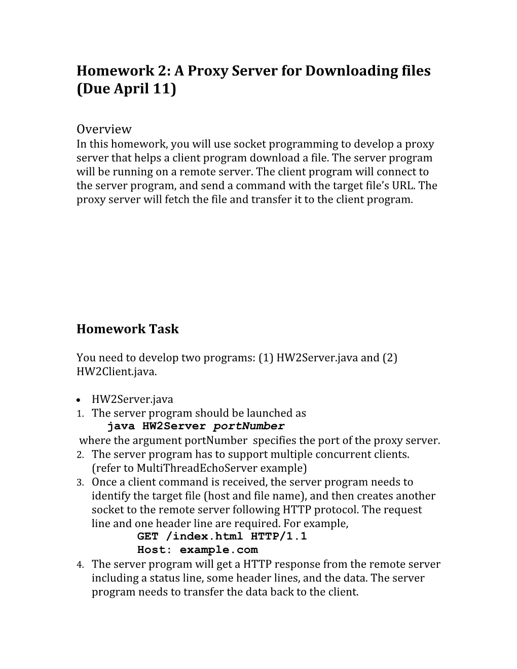 Homework 2: a Proxy Server for Downloading Files (Due April11)