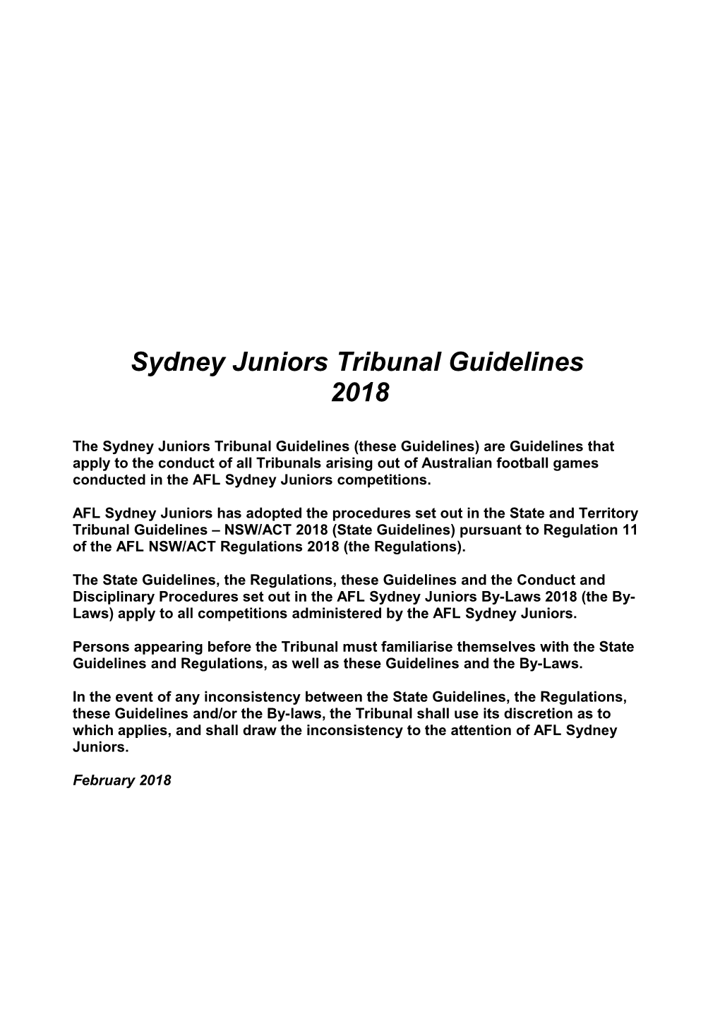 Sydney Juniors Tribunal Guidelines