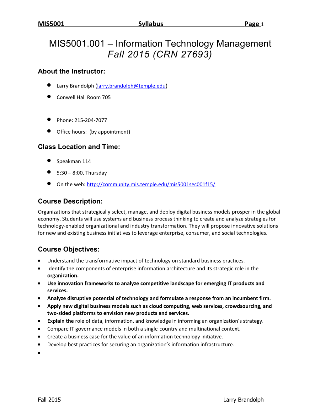 CIS235 Computer Information Systems I