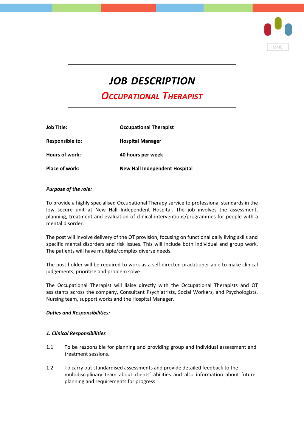 Job Description Occupational Therapist