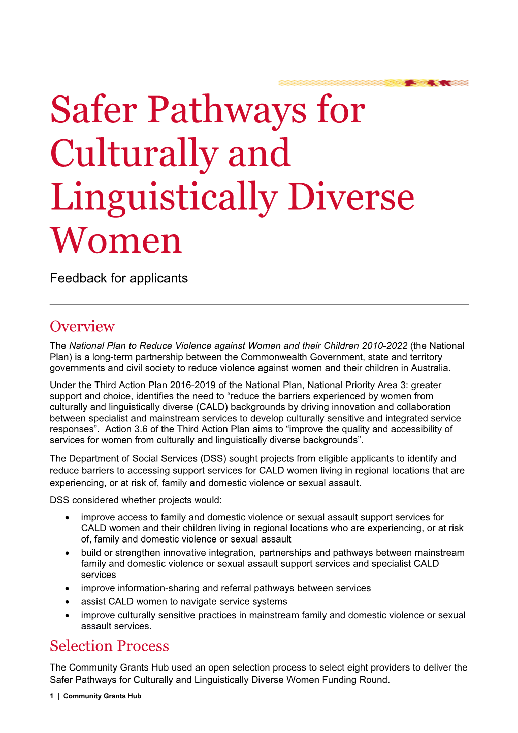 Safer Pathways for Culturally and Linguistically Diverse Women