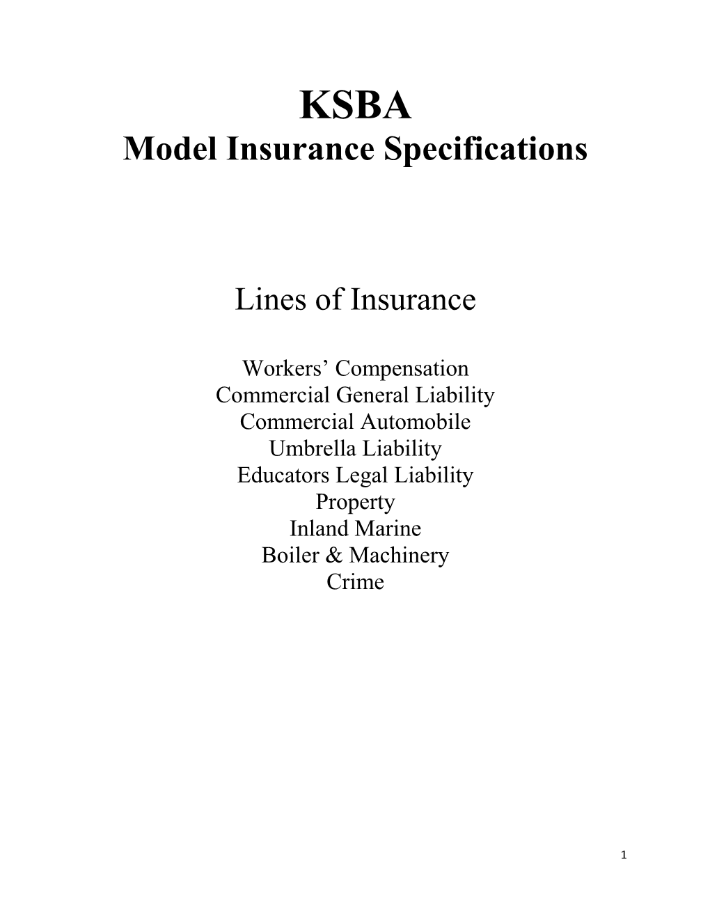 Model Insurance Specifications