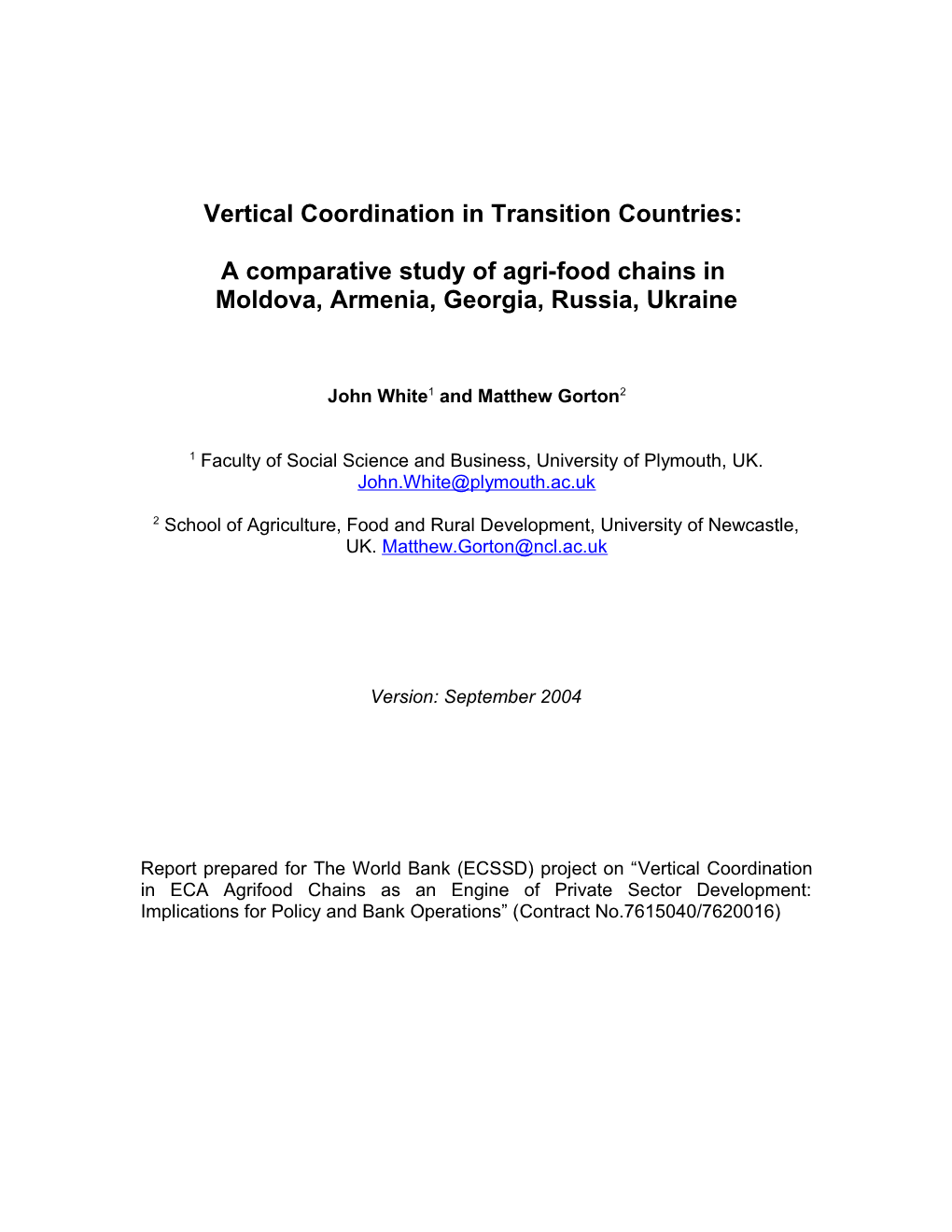 Vertical Coordination in Transition Countries