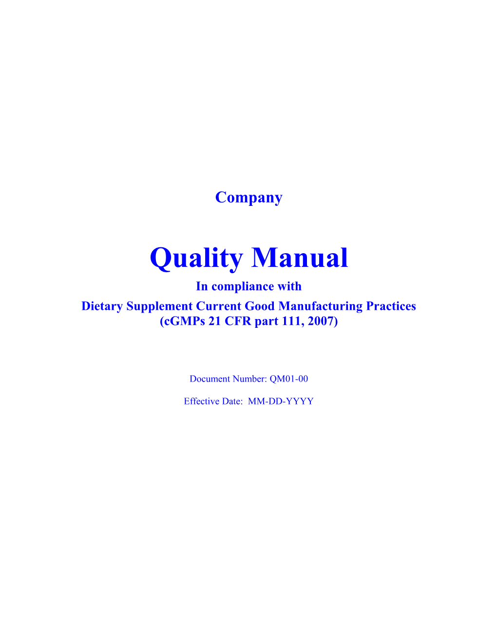 Quality Manual DS GMP 2007 Contents