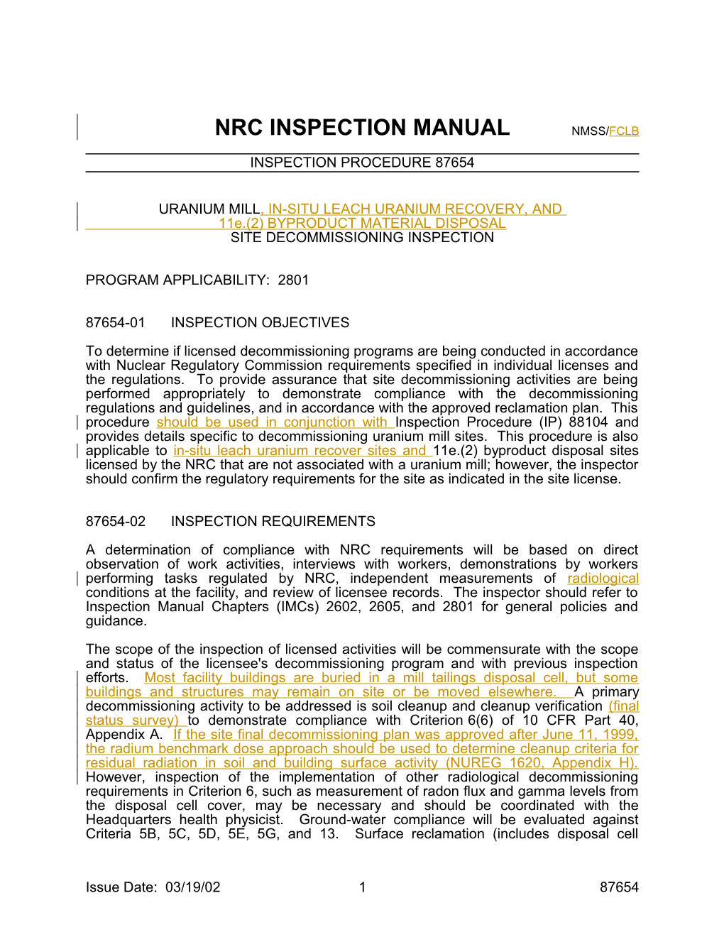 Nrc Inspection Manual Nmss/Fclb