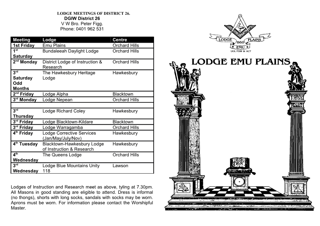 Lodge Meetings of District 26
