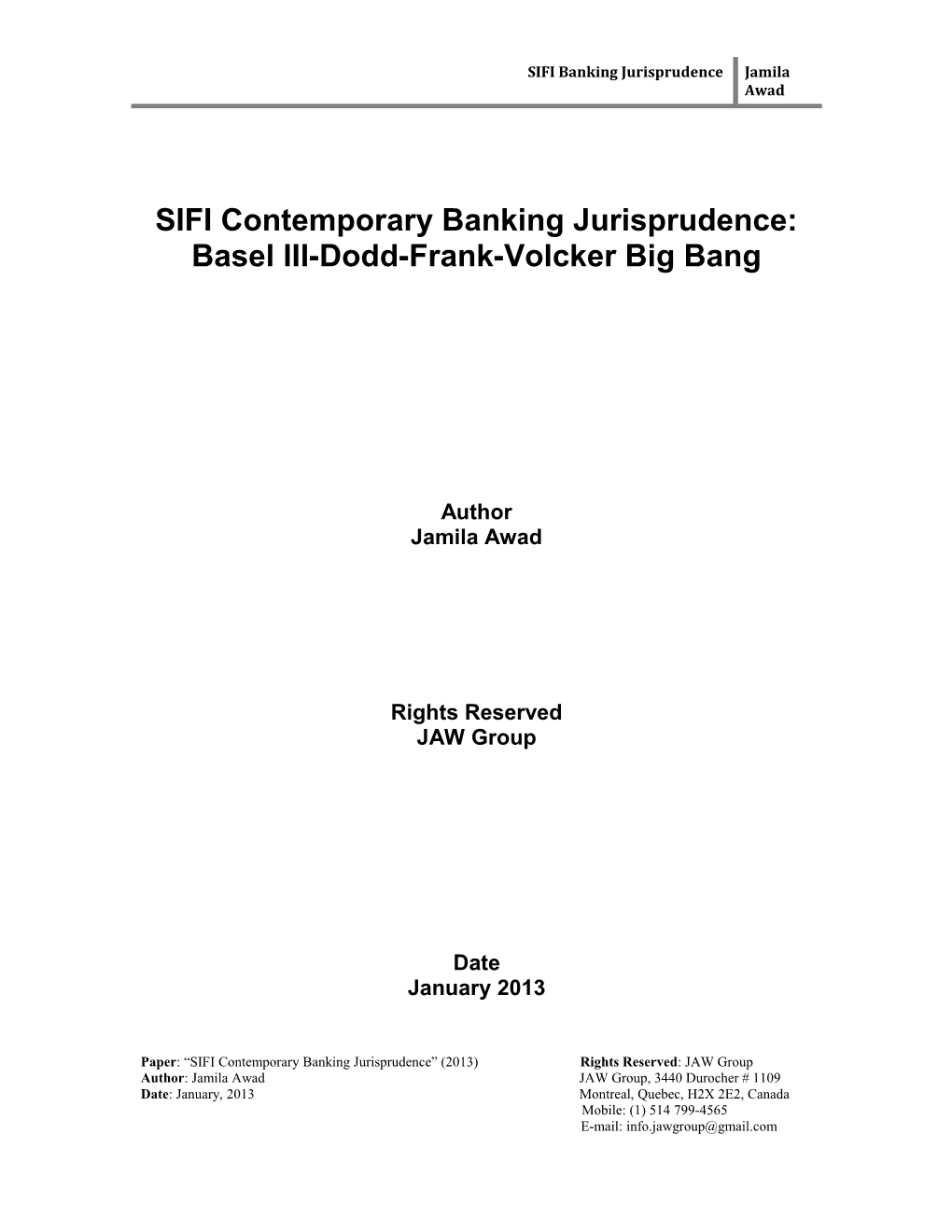SIFI Banking Jurisprudence