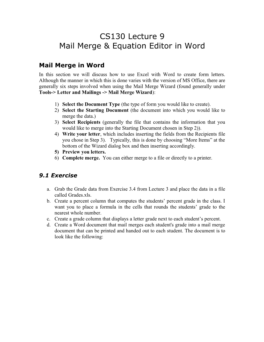 Mail Merge & Equation Editor in Word