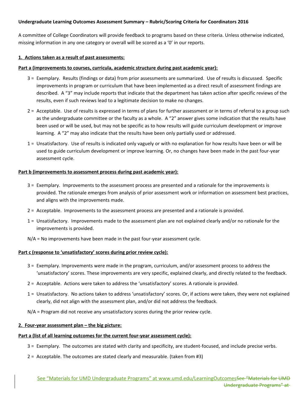 Undergraduate Learning Outcomes Assessment Summary Rubric/Scoring Criteria for Coordinators