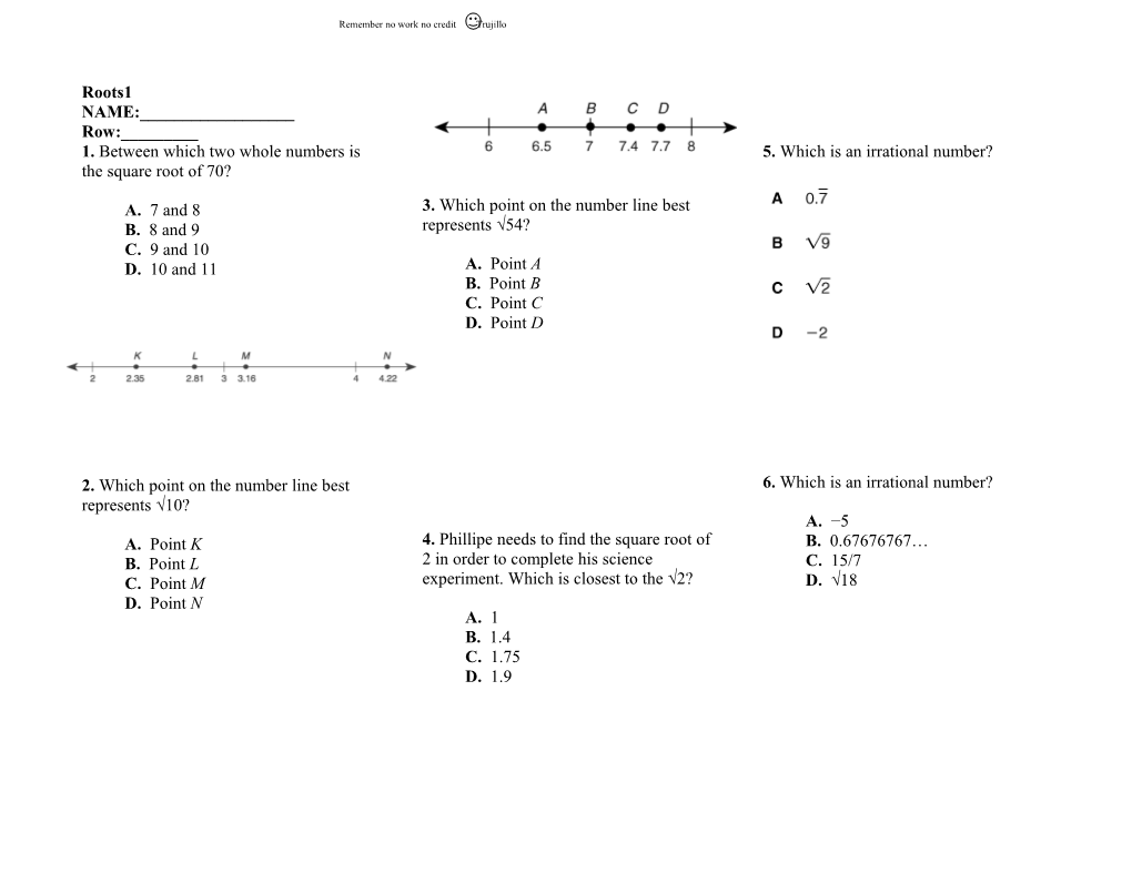 1.Between Which Two Whole Numbers Is the Square Root of 70?